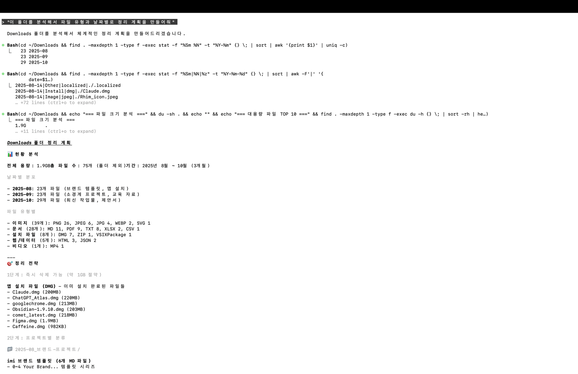분석 결과 및 정리 계획
